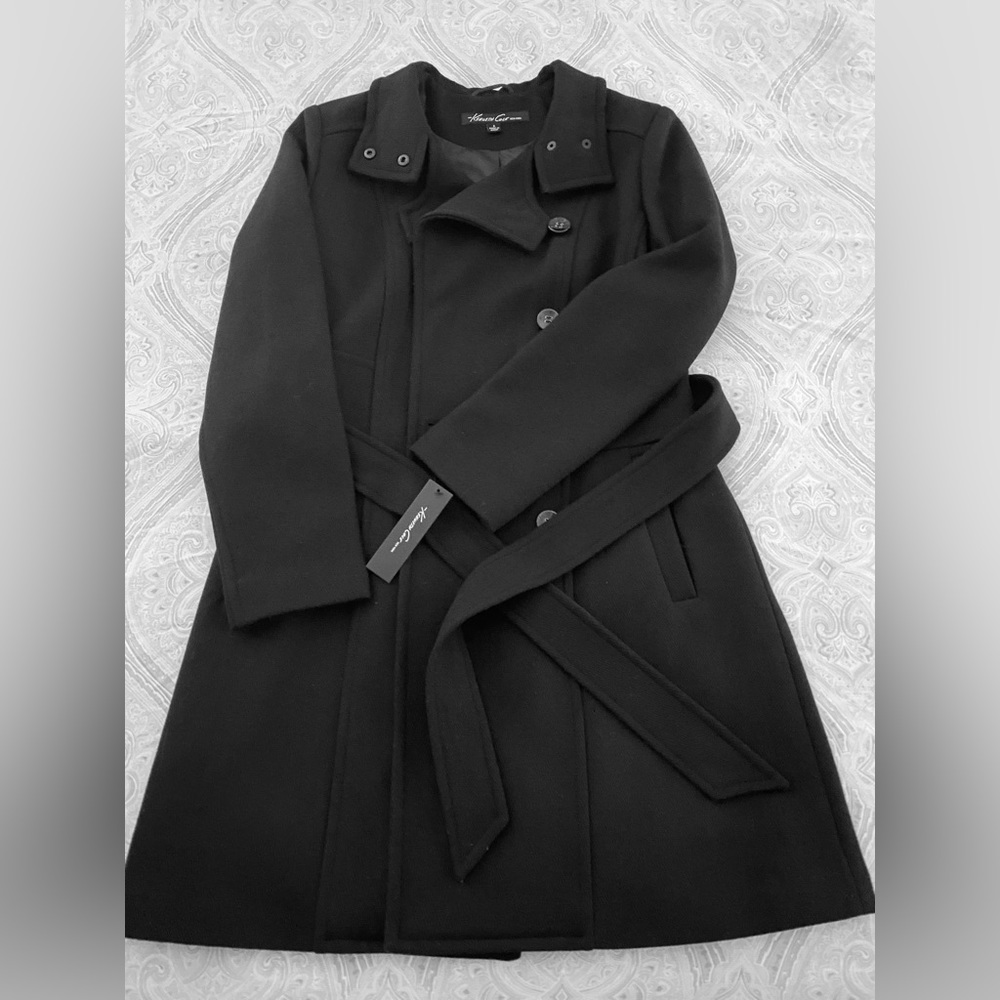 NWT Kenneth Cole Wool Belted Trench Coat Size 6